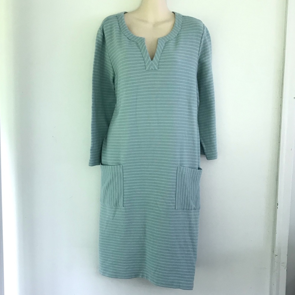 J. Jill Striped Light Teal Tunic Dress with Pockets XL